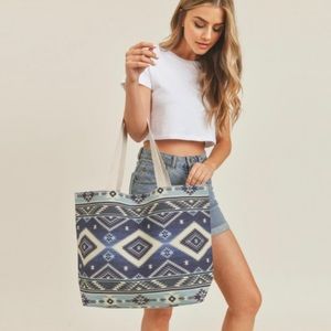 Blue Aztec large vacation/beach travel tote.
